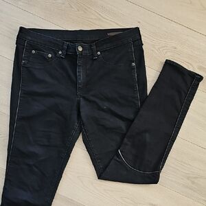 Rag & Bone Lamb Leather Trim Midnight Black Mid Rise Skinny Jeans, Sz 31